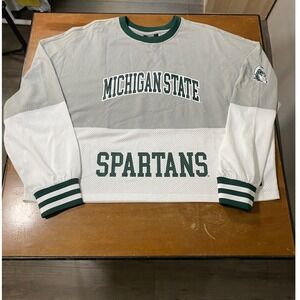 NWT The Wild Collective Michigan State Spartans Women XL Grey  Mesh Crew Fleece